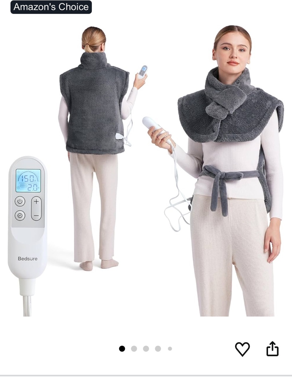 Bedsure Gray Electric Heating Shoulder and Back Wrap with Controller